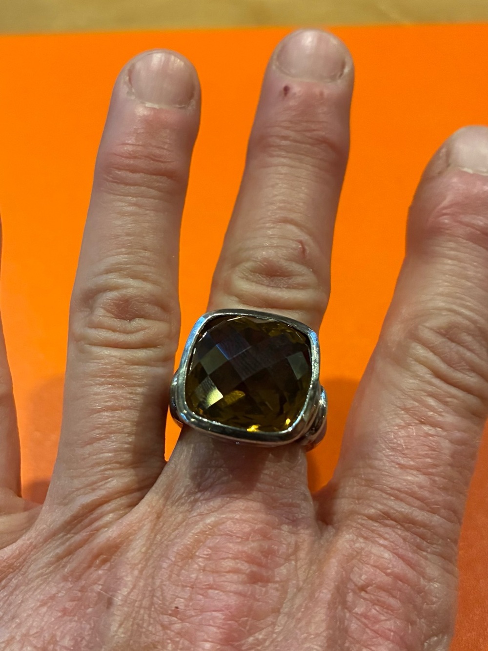 Large Cushion-Cut Brown Topaz Gemstone Sterling Ring size 6